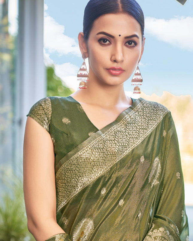 Moss Green Shimmer Silk Woven Saree