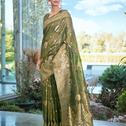 Moss Green Shimmer Silk Woven Saree