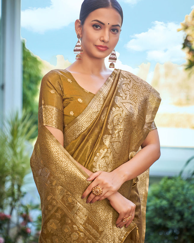 Mehendi Shimmer Silk Woven Saree