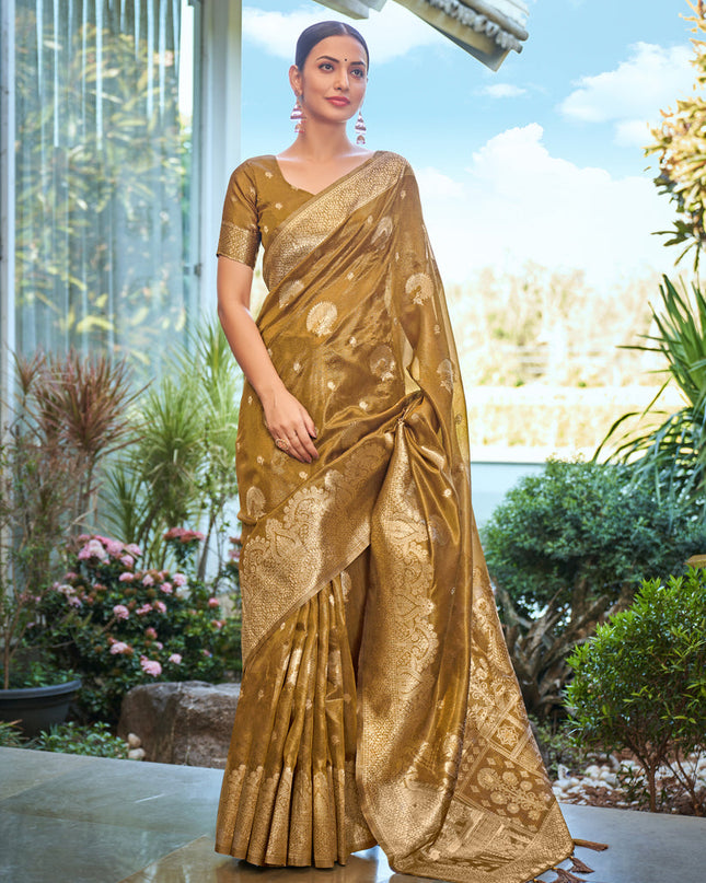 Mehendi Shimmer Silk Woven Saree