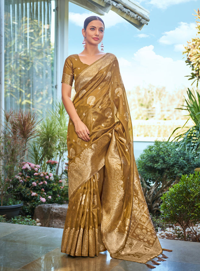 Mehendi Shimmer Silk Woven Saree