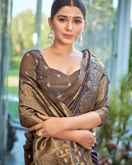 Slate Grey Shimmer Silk Woven Saree