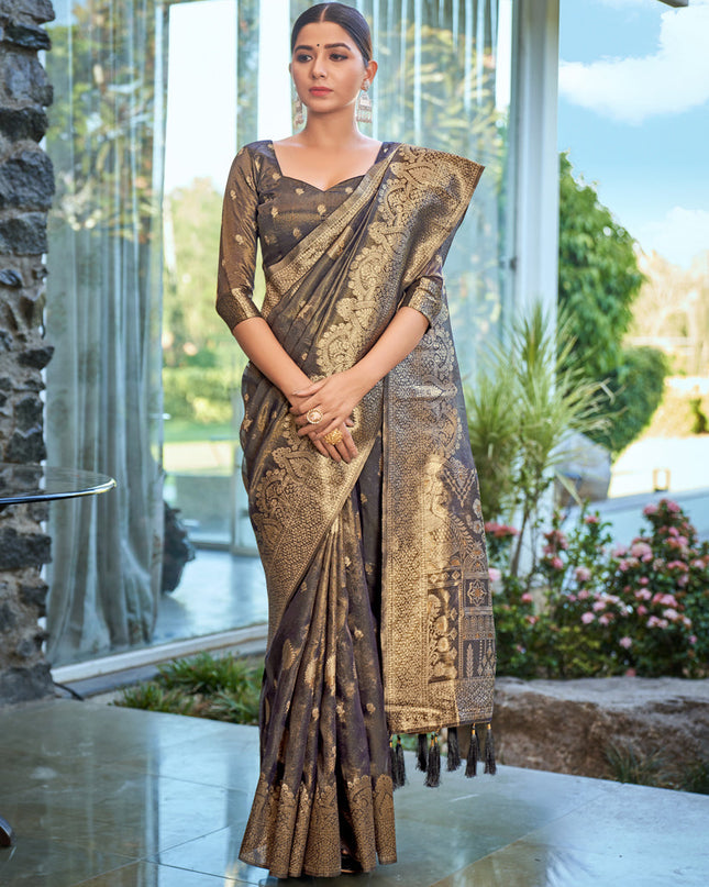 Slate Grey Shimmer Silk Woven Saree
