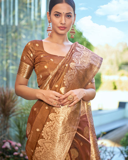 Copper Brown Shimmer Silk Woven Saree