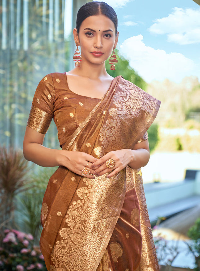 Copper Brown Shimmer Silk Woven Saree