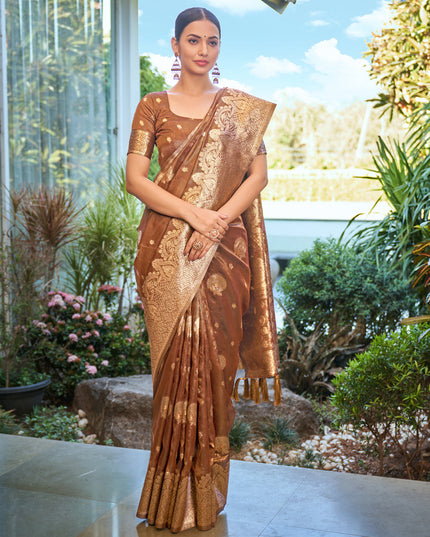 Copper Brown Shimmer Silk Woven Saree