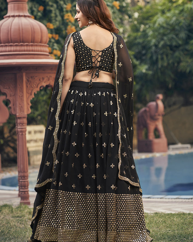 Black Georgette Embroidered Lehenga Choli
