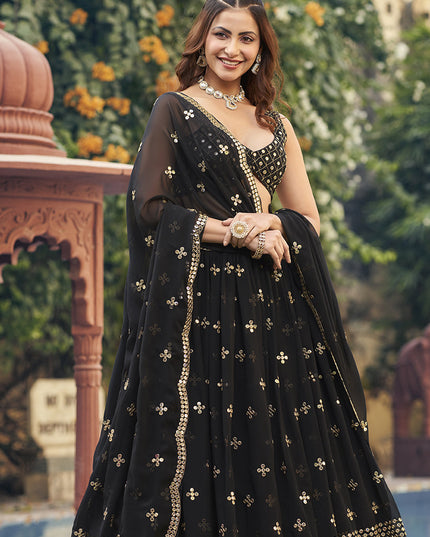 Black Georgette Embroidered Lehenga Choli
