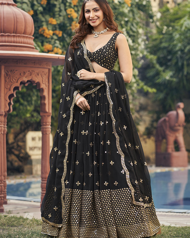 Black Georgette Embroidered Lehenga Choli
