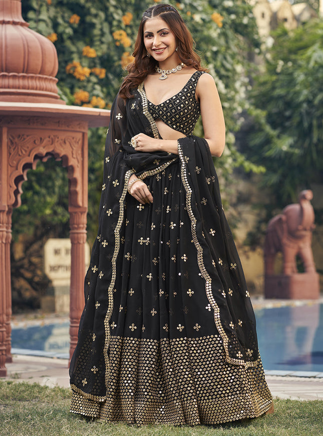 Black Georgette Embroidered Lehenga Choli