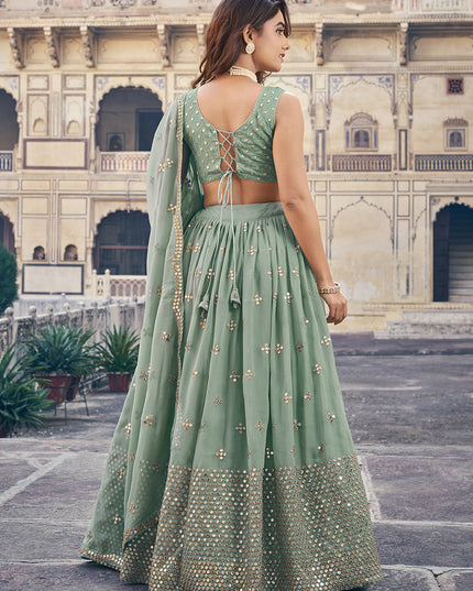 Mint Blue Georgette Embroidered Lehenga Choli