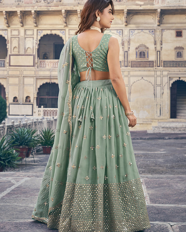Mint Blue Georgette Embroidered Lehenga Choli