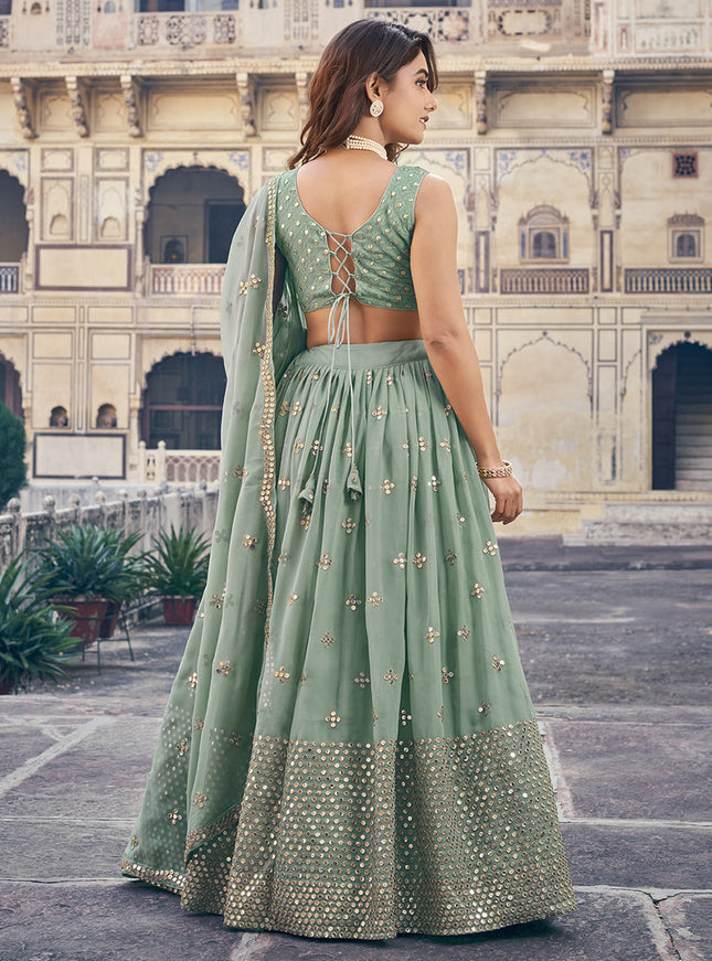 Mint Blue Georgette Embroidered Lehenga Choli