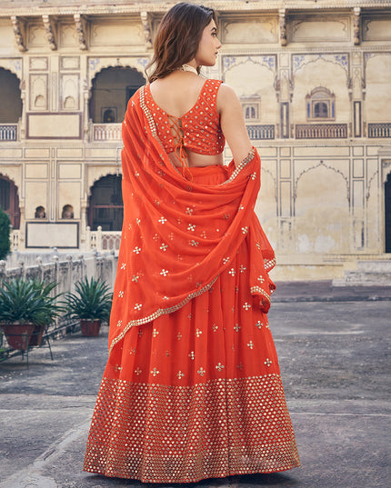 Hot Red Georgette Embroidered Lehenga Choli