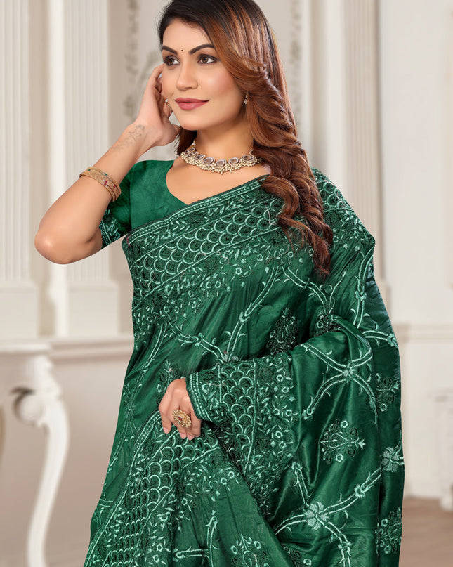 Green Silk Embroidered Designer Saree