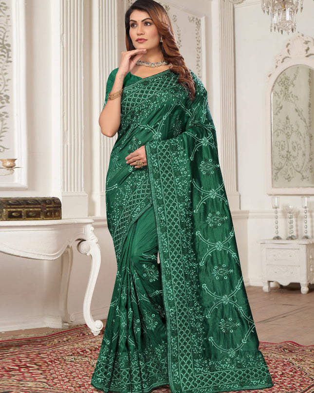 Green Silk Embroidered Designer Saree