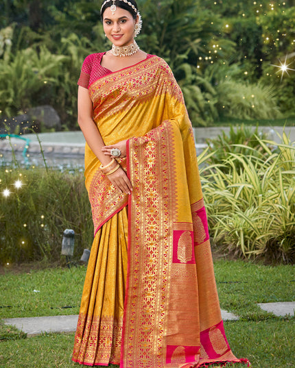 Golden Yellow Kanjivaram Silk Zari Woven Saree