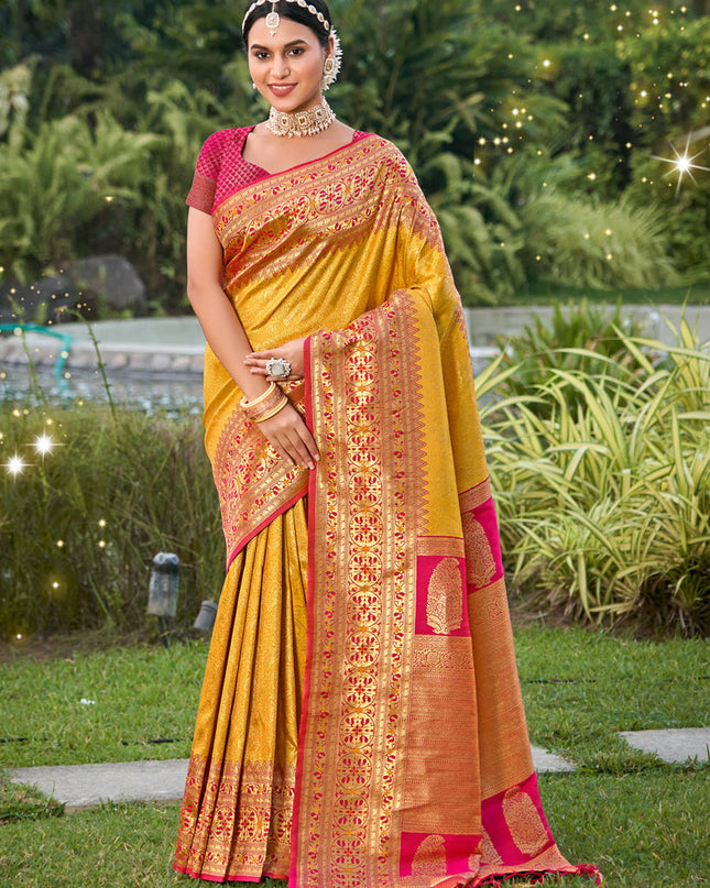 Golden Yellow Kanjivaram Silk Zari Woven Saree