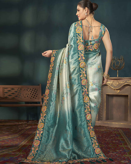Teal Blue Kanjivaram Silk Embroidered Saree