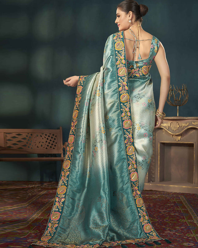Teal Blue Kanjivaram Silk Embroidered Saree