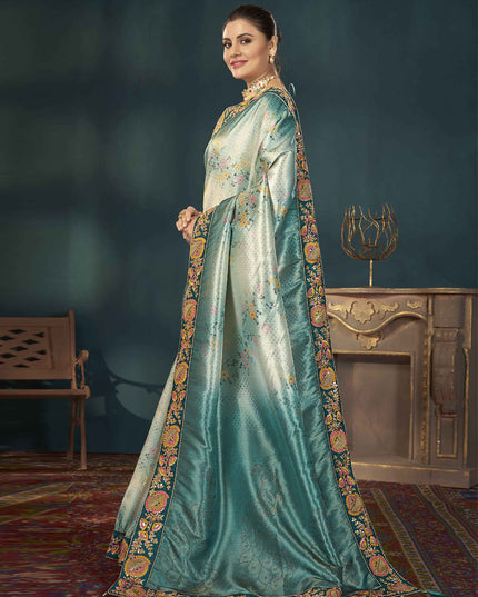 Teal Blue Kanjivaram Silk Embroidered Saree