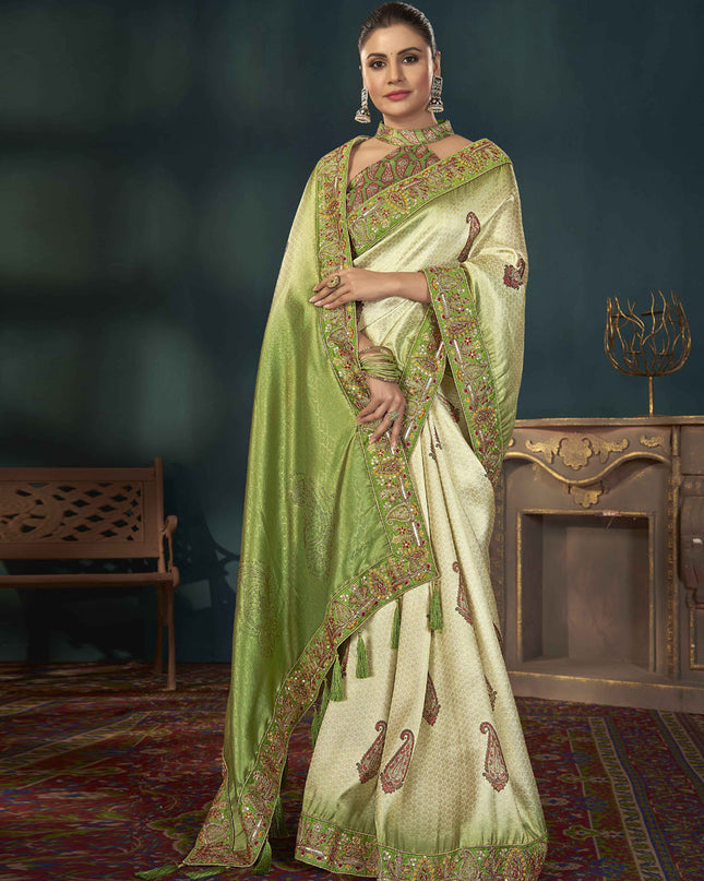 Mehndi Green Kanjivaram Silk Embroidered Saree