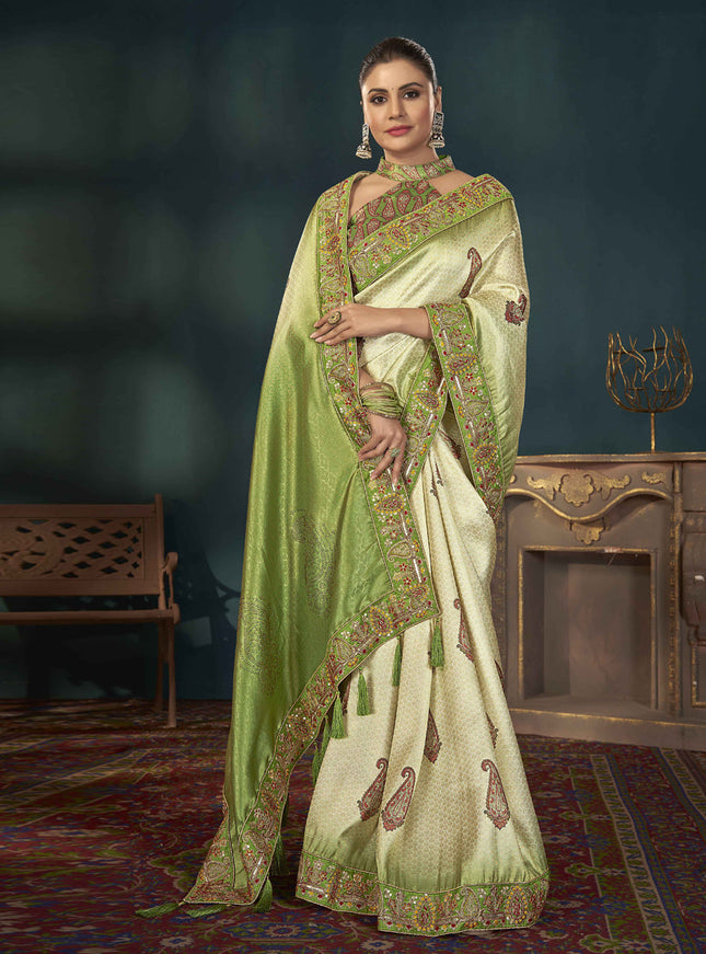 Mehndi Green Kanjivaram Silk Embroidered Saree