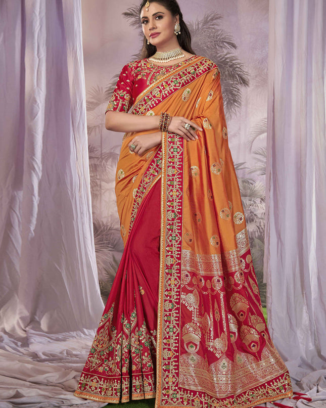 Red Banarasi Silk Embroidered Saree