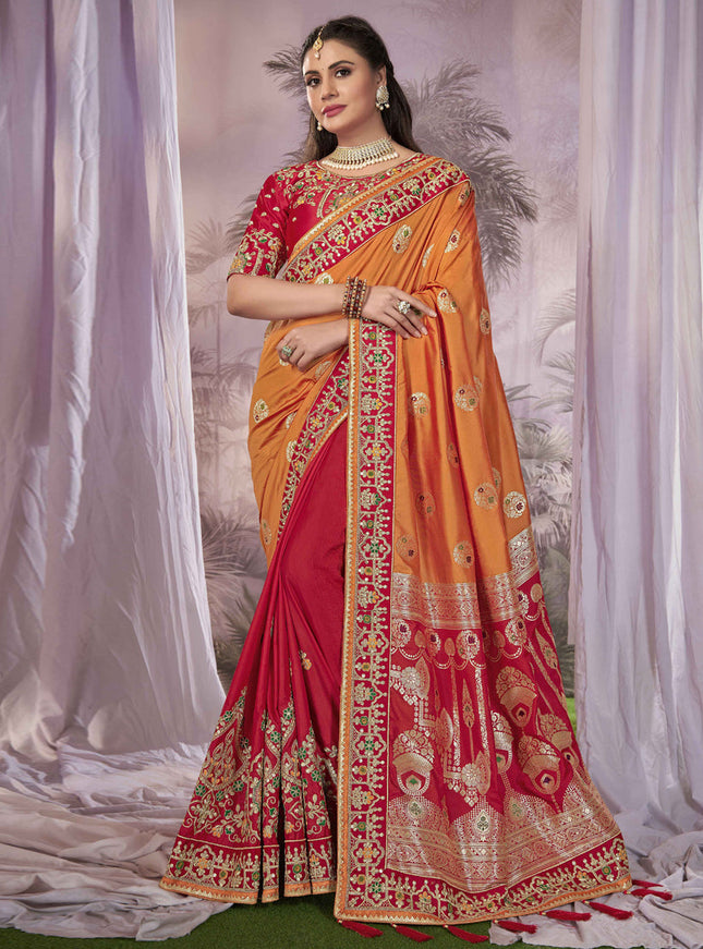Red Banarasi Silk Embroidered Saree