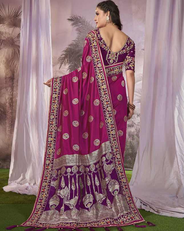 Magenta Banarasi Silk Embroidered Saree