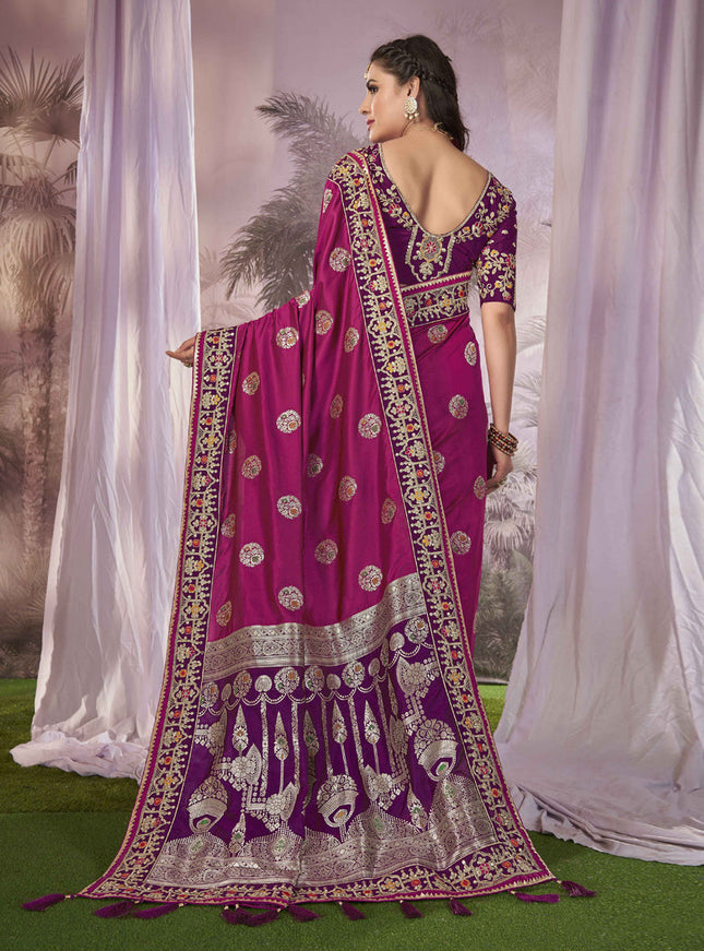 Magenta Banarasi Silk Embroidered Saree