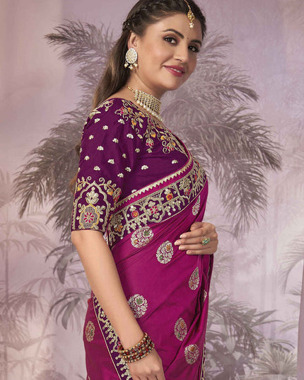 Magenta Banarasi Silk Embroidered Saree