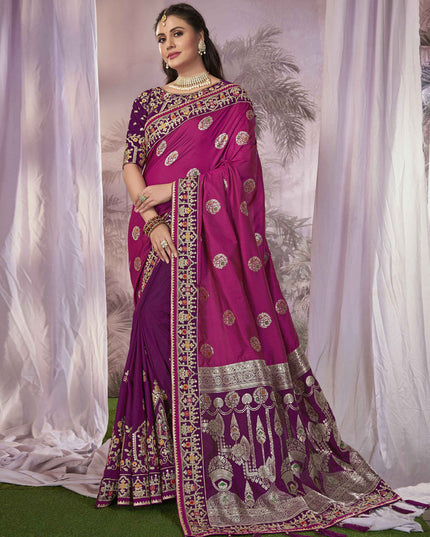 Magenta Banarasi Silk Embroidered Saree