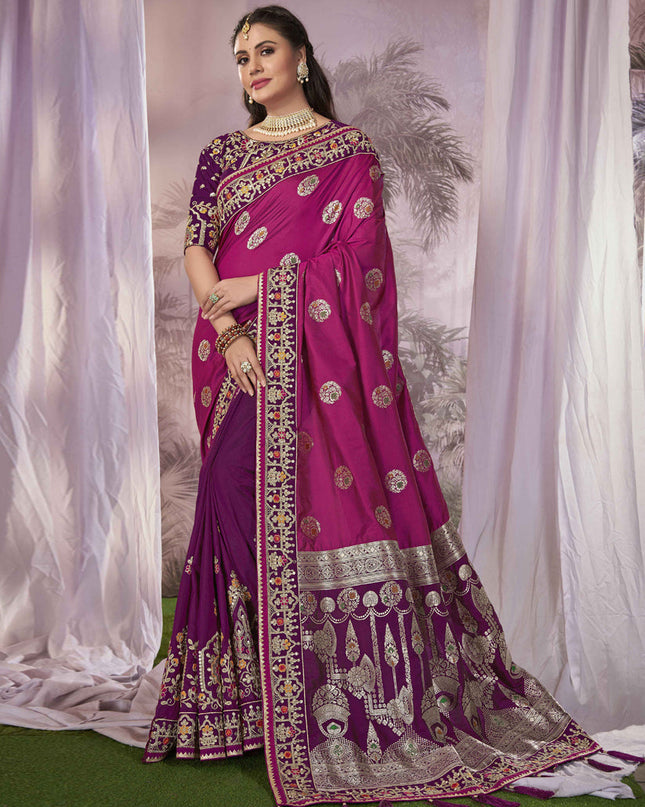 Magenta Banarasi Silk Embroidered Saree
