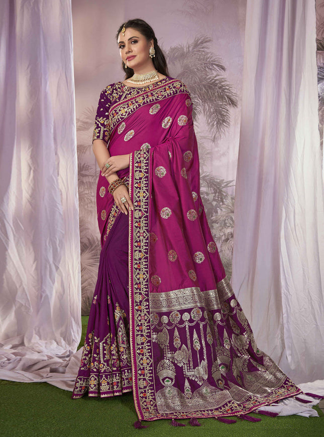 Magenta Banarasi Silk Embroidered Saree