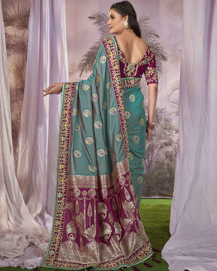 Purple Banarasi Silk Embroidered Saree