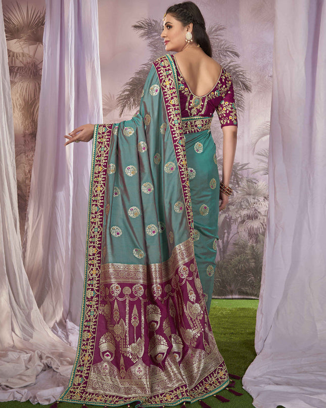 Purple Banarasi Silk Embroidered Saree
