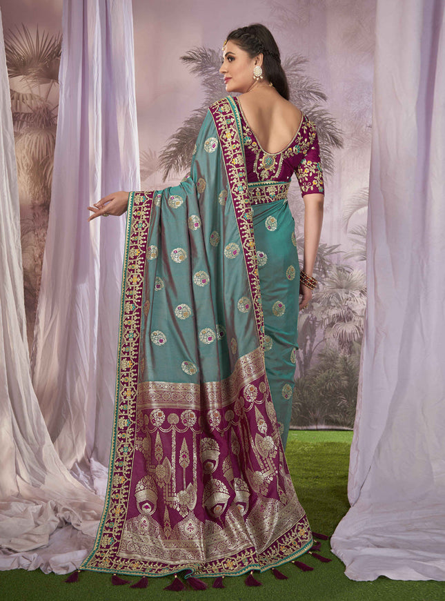Purple Banarasi Silk Embroidered Saree