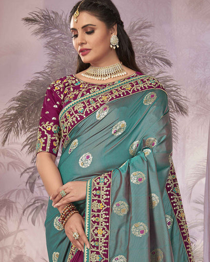 Purple Banarasi Silk Embroidered Saree