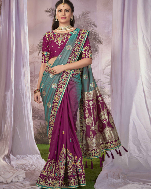 Purple Banarasi Silk Embroidered Saree