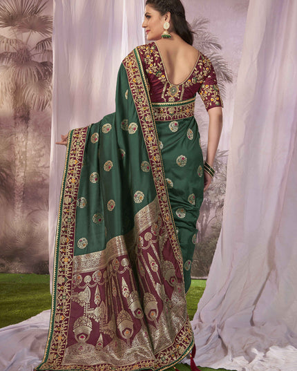 Maroon Banarasi Silk Embroidered Saree