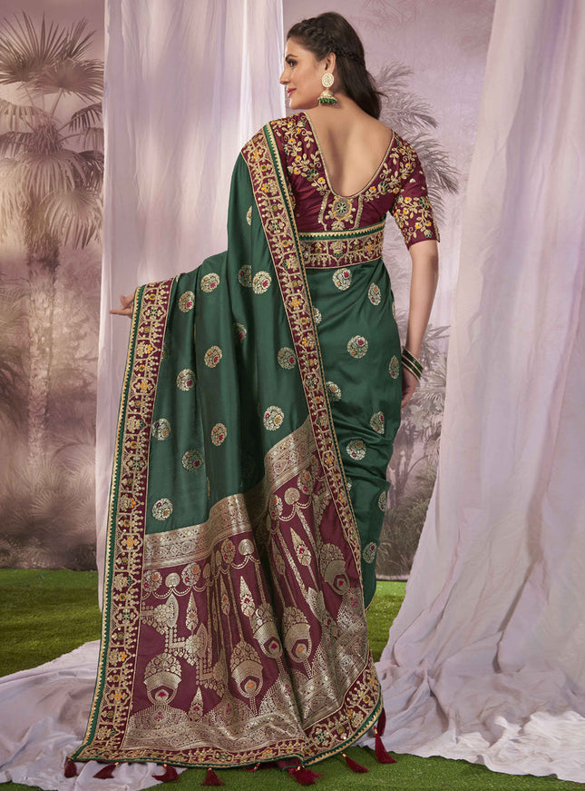 Maroon Banarasi Silk Embroidered Saree