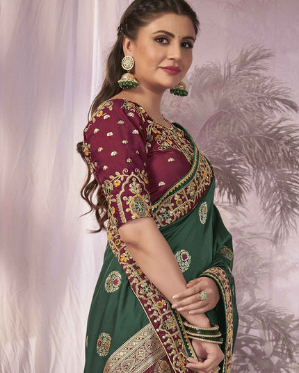 Maroon Banarasi Silk Embroidered Saree