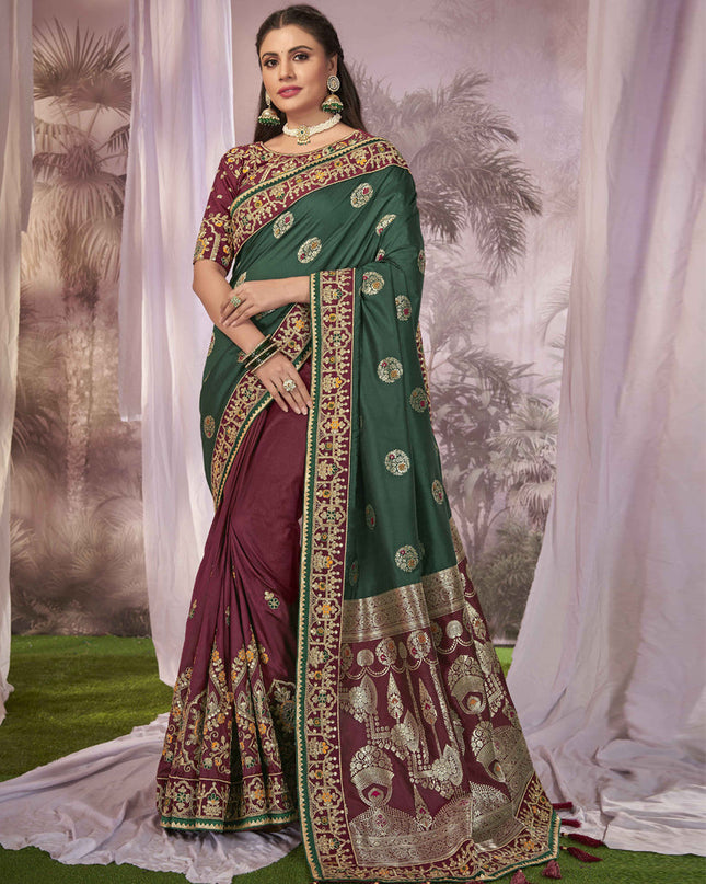 Maroon Banarasi Silk Embroidered Saree