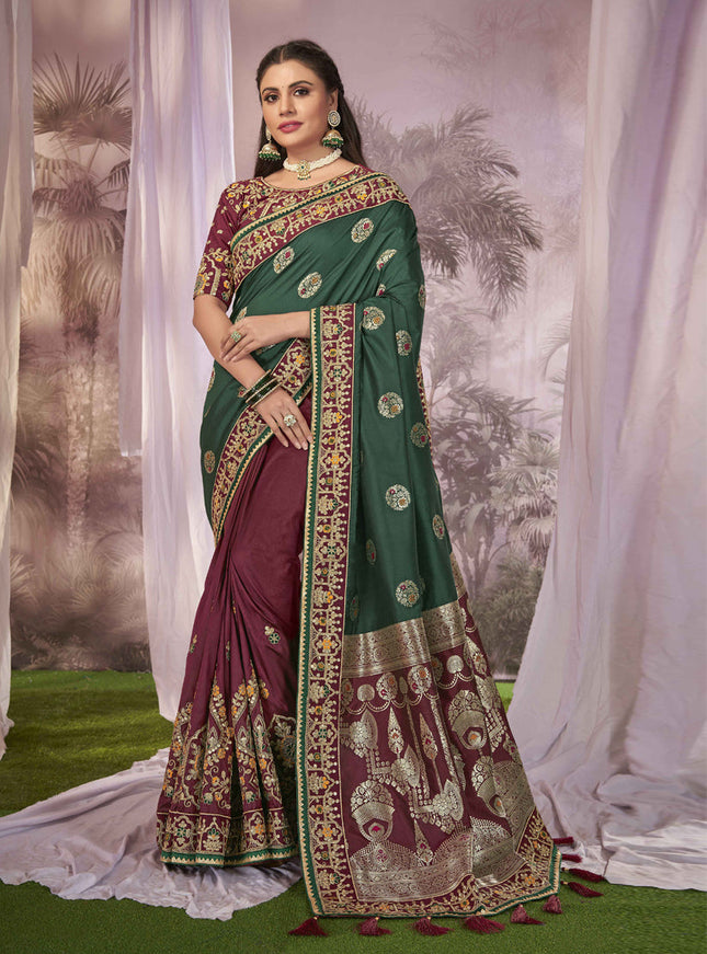 Maroon Banarasi Silk Embroidered Saree