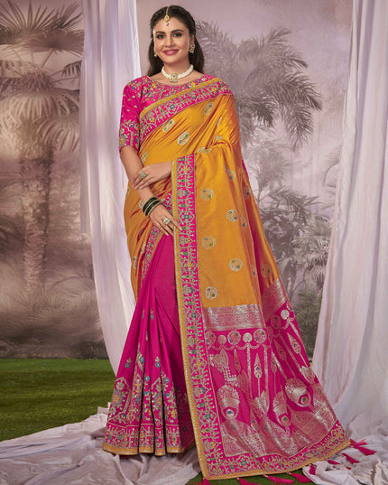 Magenta Banarasi Silk Embroidered Saree