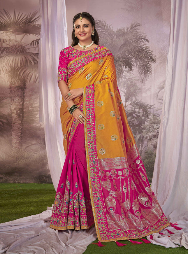 Magenta Banarasi Silk Embroidered Saree