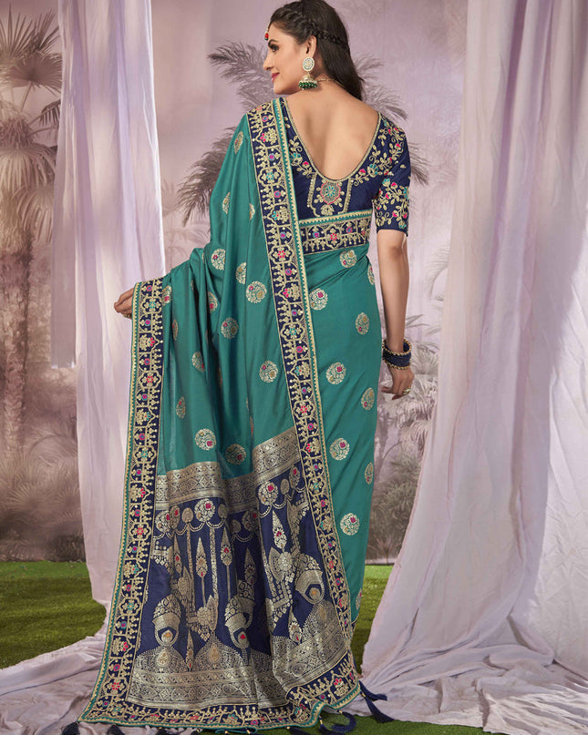 Navy Blue Banarasi Silk Embroidered Saree