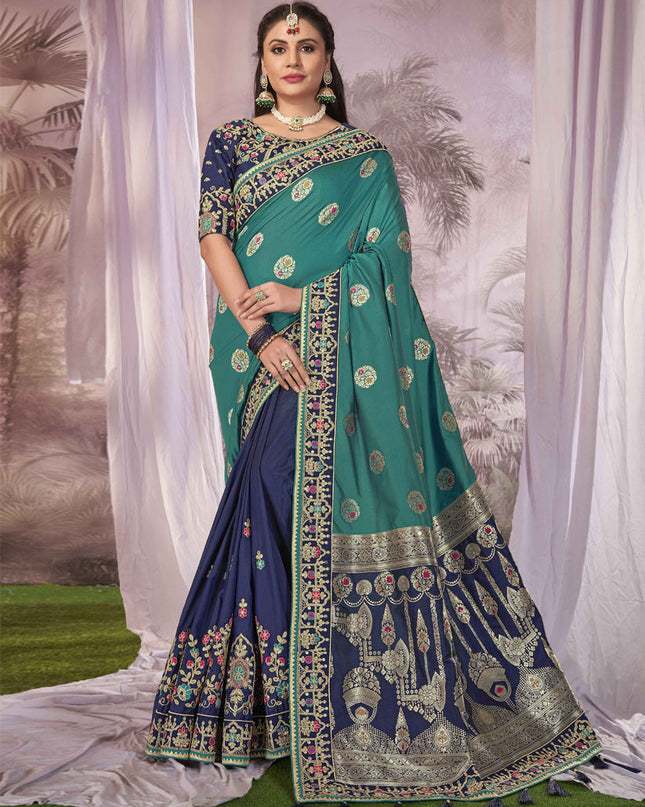 Navy Blue Banarasi Silk Embroidered Saree