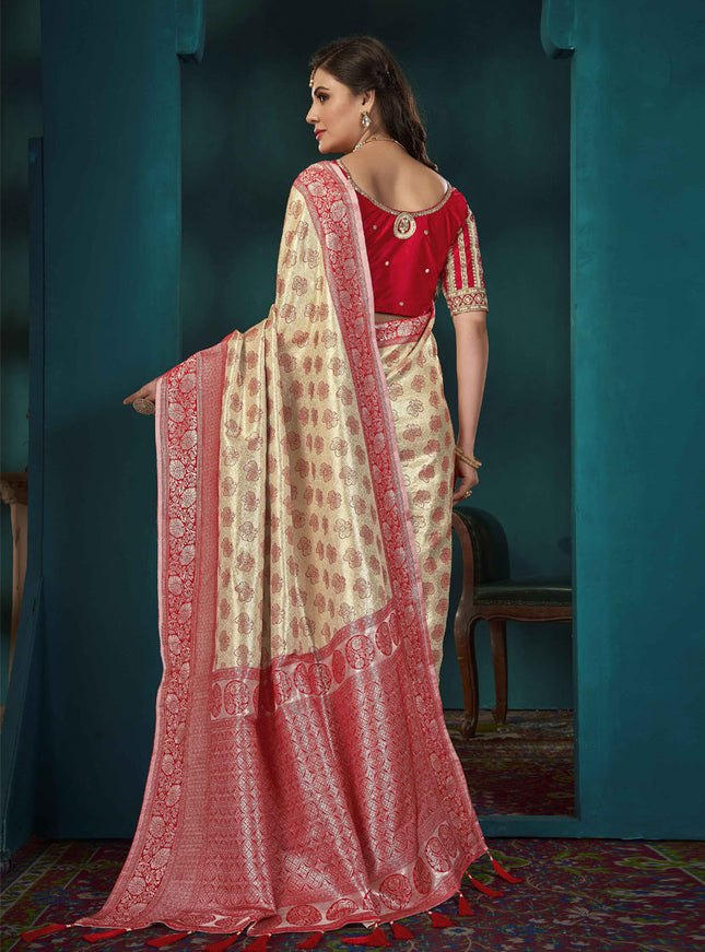 Beige Kanjivaram Silk Saree